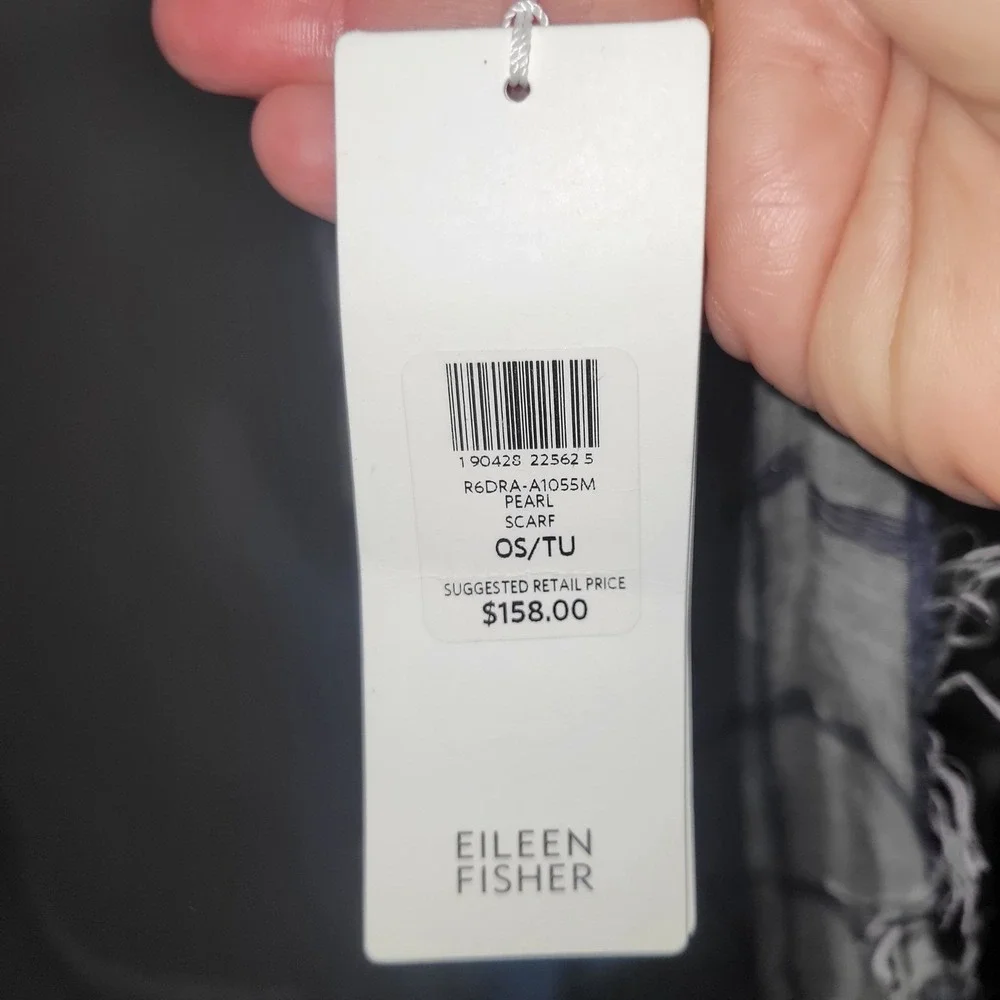 EILEEN FISHER NEW Pearl Sketched Plaid Modal Silk Scarf  Contemporary minimalist